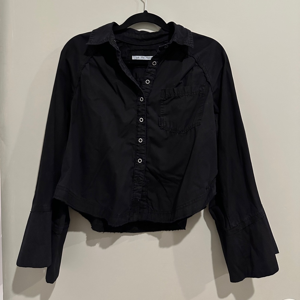Free People - We The Free Black Bell Sleeve Button-Up Top